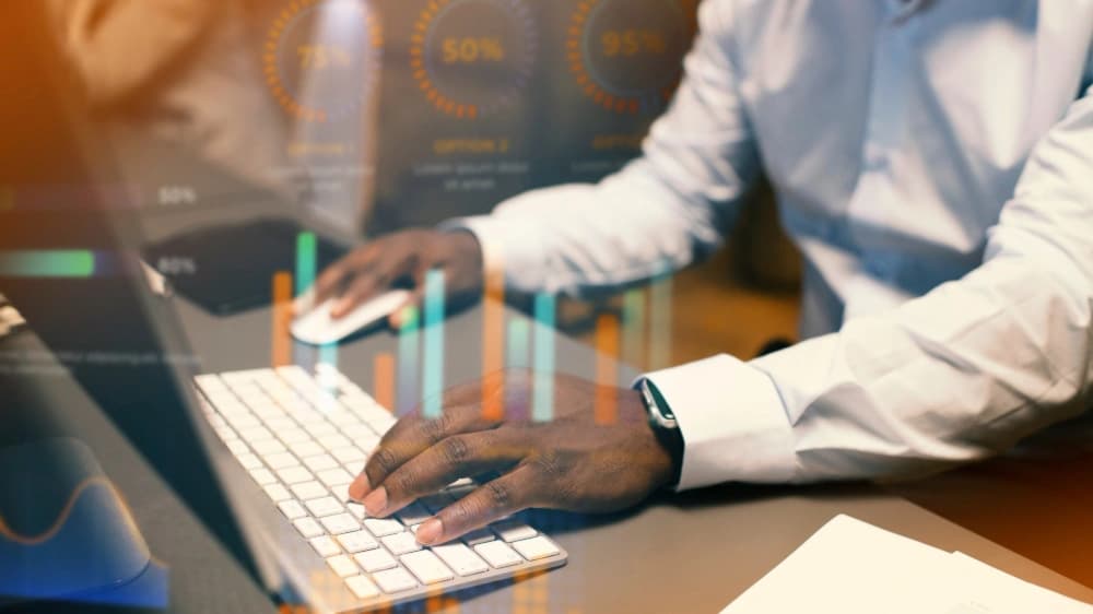 Business analyst reviewing performance information